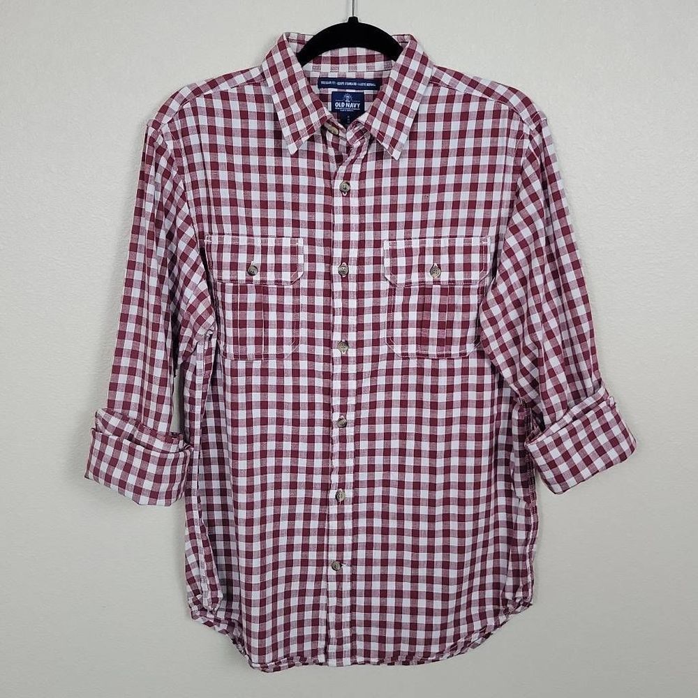 ON Regular Fit Red Gingham Button-down, Size Medium